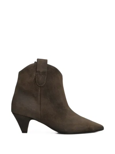 Anna F Pointed-toe Suede Ankle Boots In Brown