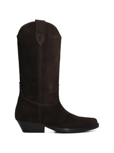 Anna F Pointed-toe Suede Cowboy Boots In Brown