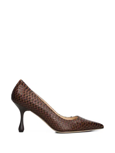 Anna F Snake-effect Pointed-toe Pumps In Brown