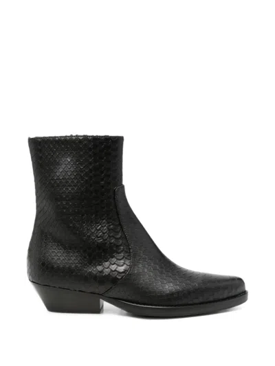 Anna F Snakeskin-effect Pointed-toe Boots In Black