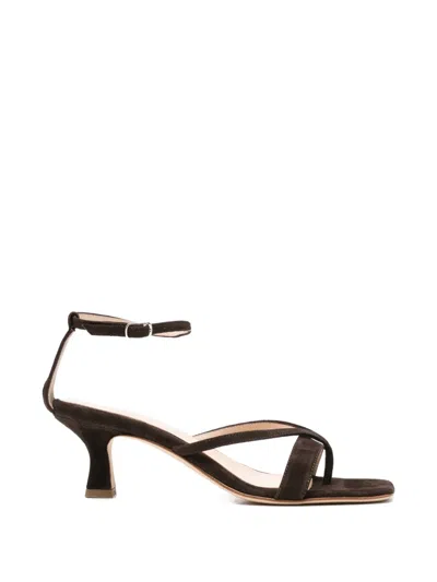 Anna F Square-toe Heeled Sandals In Brown