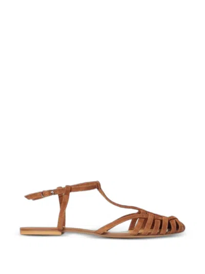 Anna F Strappy Suede Sandals In Brown
