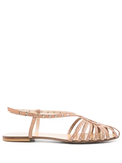 Anna F Stud-embellished Flat Sandals In Brown