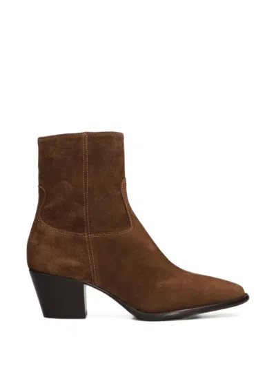 Anna F Suede Pointed-toe Ankle Boots In Brown