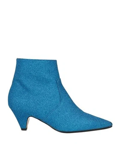 Anna F . Woman Ankle Boots Azure Size 6 Leather In Blue