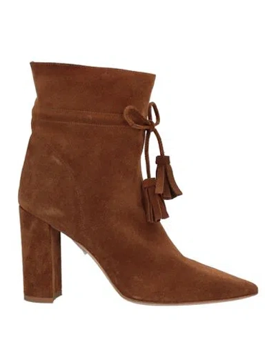 Anna F . Woman Ankle Boots Camel Size 7 Leather In Beige