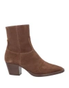 Anna F . Woman Ankle Boots Khaki Size 11 Soft Leather In Brown