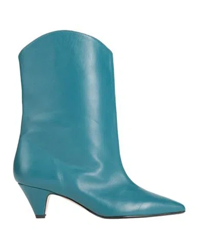 Anna F . Woman Ankle Boots Deep Teal Size 7 Soft Leather In Green
