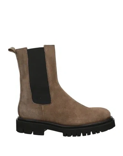 Anna F . Woman Ankle Boots Khaki Size 8 Leather In Beige