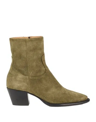 Anna F . Woman Ankle Boots Military Green Size 6 Leather