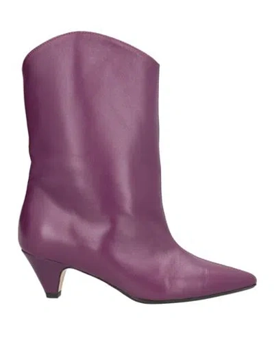 Anna F . Woman Ankle Boots Purple Size 6 Soft Leather