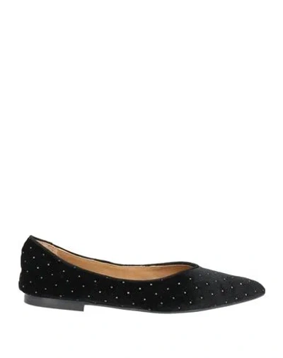 Anna F . Woman Ballet Flats Black Size 6 Textile Fibers In Animal Print