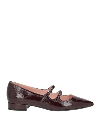 Anna F . Woman Ballet Flats Burgundy Size 8 Leather In Brown