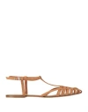 Anna F . Woman Ballet Flats Camel Size 7 Leather In Beige