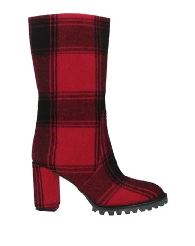 Anna F . Woman Boot Red Size 7 Textile Fibers In White