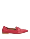 Anna F . Woman Loafers Red Size 8 Leather In Red