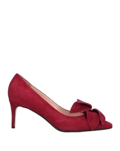 Anna F . Woman Pumps Burgundy Size 8 Leather In Red