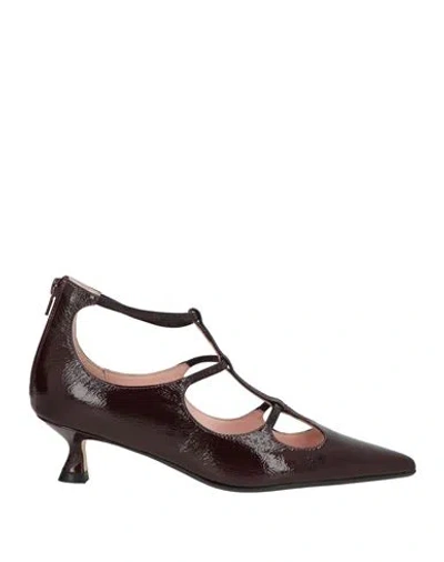 Anna F . Woman Pumps Burgundy Size 9 Leather In Brown