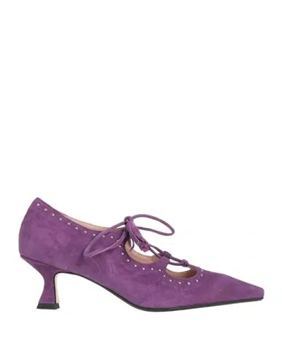 Anna F . Woman Pumps Dark Purple Size 8 Leather