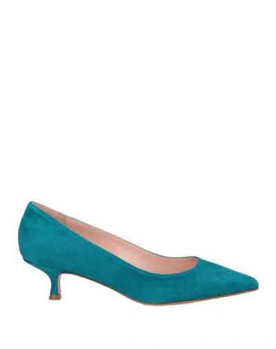 Anna F . Woman Pumps Deep Teal Size 7 Leather In Green