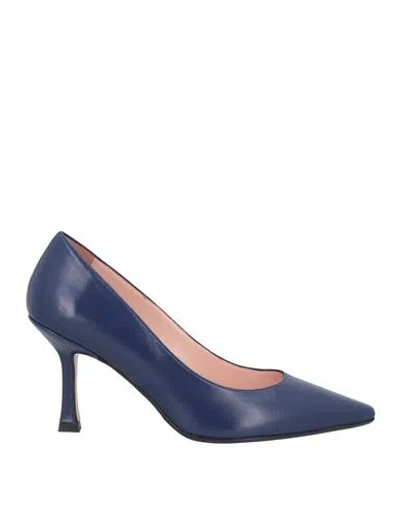 Anna F . Woman Pumps Navy Size 7 Leather In Blue