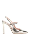 Anna F . Woman Pumps Platinum Size 10 Leather In Grey