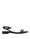Anna F . Woman Sandals Black Size 10 Textile Fibers In Black