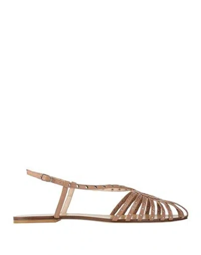 Anna F . Woman Sandals Blush Size 10 Leather In Brown