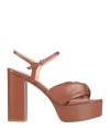 Anna F . Woman Sandals Brown Size 8 Leather In Brown