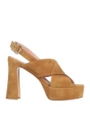Anna F . Woman Sandals Camel Size 7 Leather