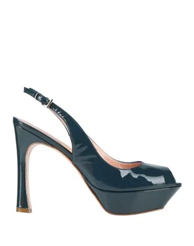 Anna F . Woman Sandals Deep Teal Size 7.5 Leather In Blue