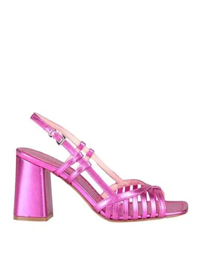 Anna F . Woman Sandals Fuchsia Size 7.5 Leather In Pink