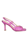 Anna F . Woman Sandals Fuchsia Size 8 Leather In Pink