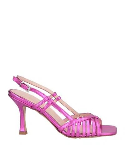 Anna F . Woman Sandals Fuchsia Size 8 Leather In Pink