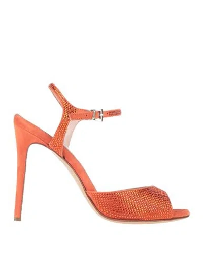 Anna F . Woman Sandals Orange Size 7 Leather