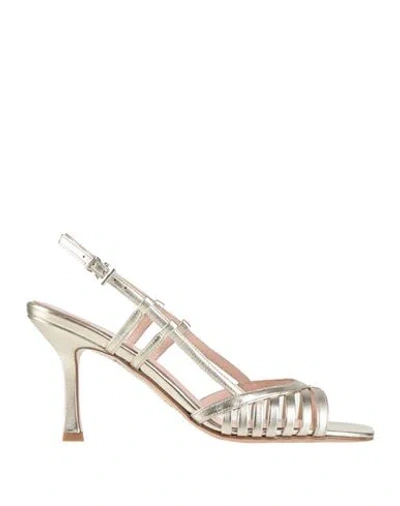 Anna F . Woman Sandals Platinum Size 6 Leather In Gold