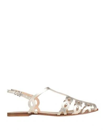 Anna F . Woman Sandals Platinum Size 6 Leather In Grey