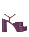 Anna F . Woman Sandals Plum Size 8 Leather In Purple