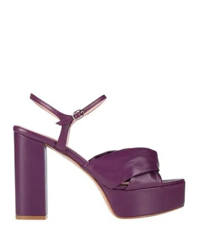 Anna F . Woman Sandals Plum Size 8 Leather In Purple
