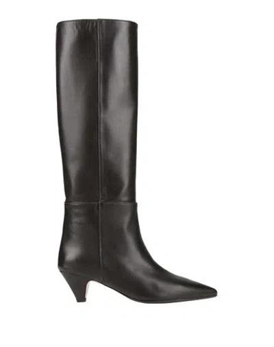 Anna F. Woman Boot Dark Brown Size 6 Leather In Black