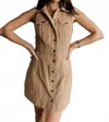 Anna Grace Eleanor Sleeveless Button Front Mini Dress In Brown In Brown