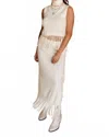 Anna Grace Hillary Fringe Midi Skirt In Ivory In Multi