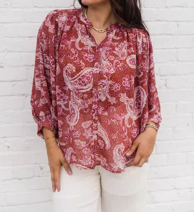 Anna Grace Olivia Floral Paisley Top In Rust & Pink In Multi