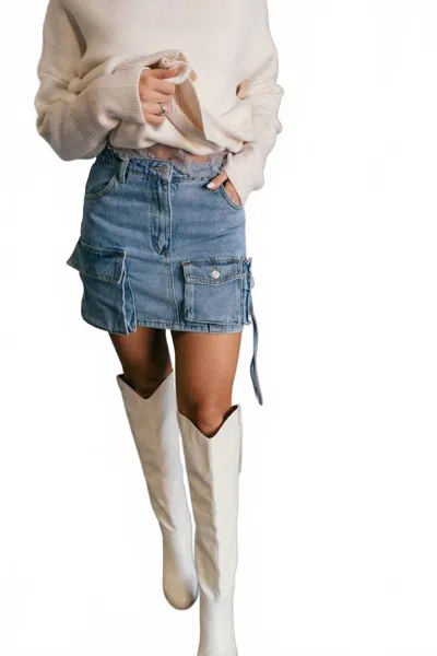 Anna Grace Samira Denim Mini Cargo Skirt In Blue