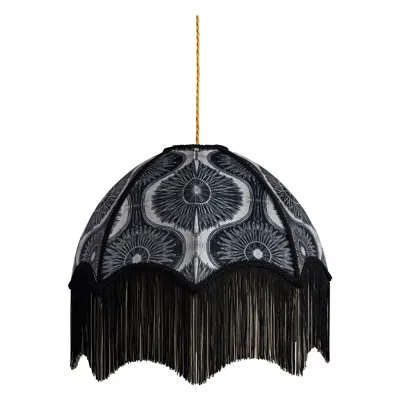Pre-owned Anna Hayman Bibana Pewter Lampshade With Fringing, Extra Large In Black