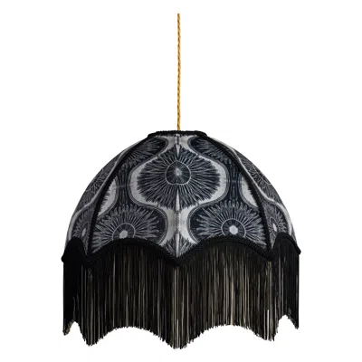 Pre-owned Anna Hayman Bibana Pewter Lampshade With Fringing - Small In Black