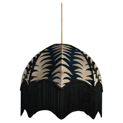 Pre-owned Anna Hayman Raja Lampshade With Fringing - Large (18") In Black