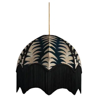 Pre-owned Anna Hayman Raja Lampshade With Fringing - Small (14") In Black