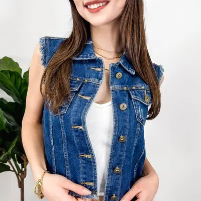 Anna-kaci Cotton Denim Cropped Vest In Purple