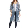 Anna-kaci Embroidered Floral Butterfly Kimono Cover Up Cardigan In Blue
